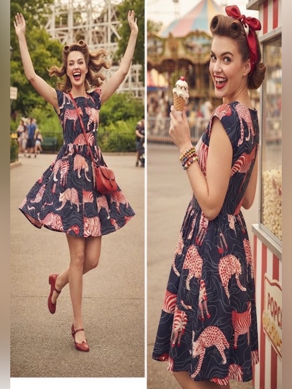 L.A. SOUL Retro Novelty Fit & Flare Dress Womens Size Small Animal Print